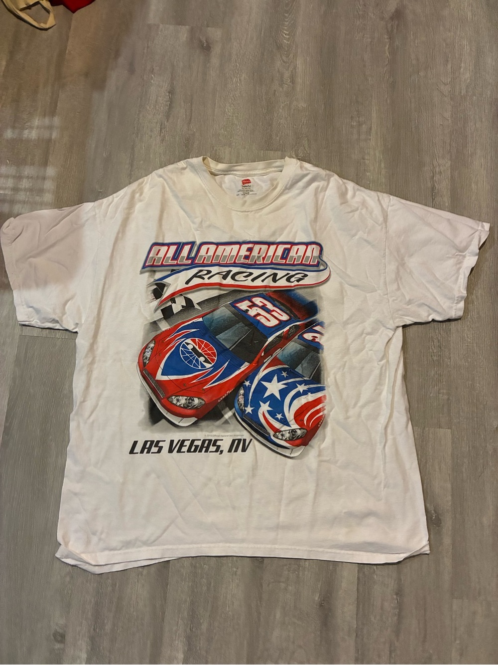 Hanes White Tagless Cotton Tee with Red Logo